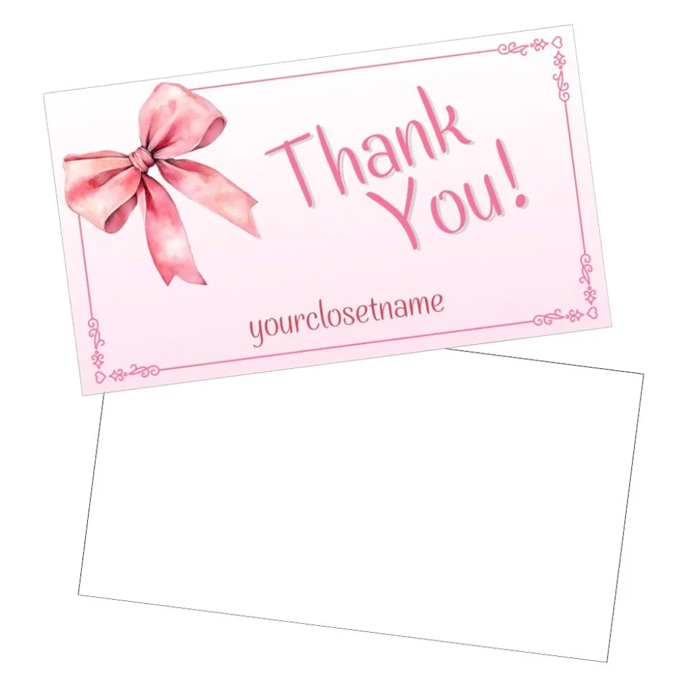 120 pcs Pink Ribbon Bow Thank You Cards and Stickers